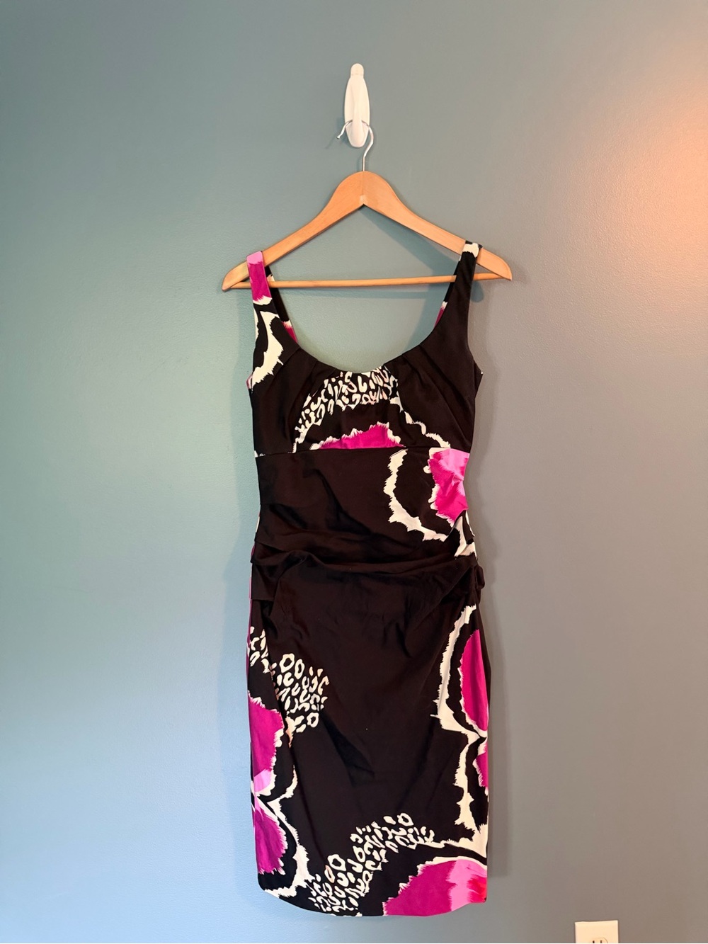 Suzi Chin for Maggy Boutique Size 6 Black Dress with Fuchsia Floral Print